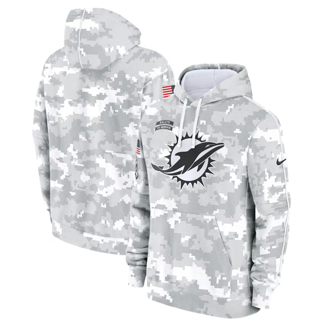 Youth White/Gray Miami Dolphins 2024 Salute To Service Pullover Hoodie